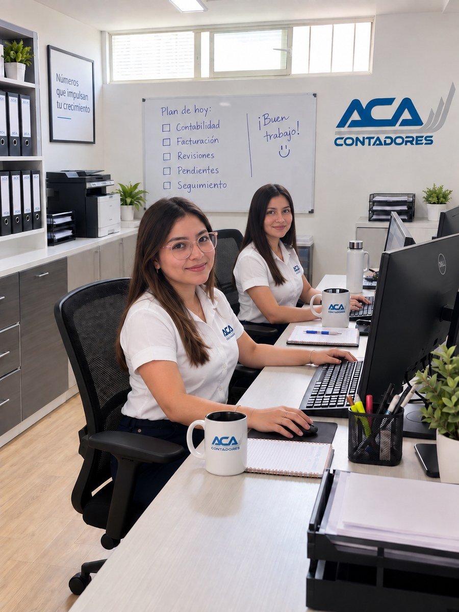 Equipo de ACA Contadores trabajando en la oficina