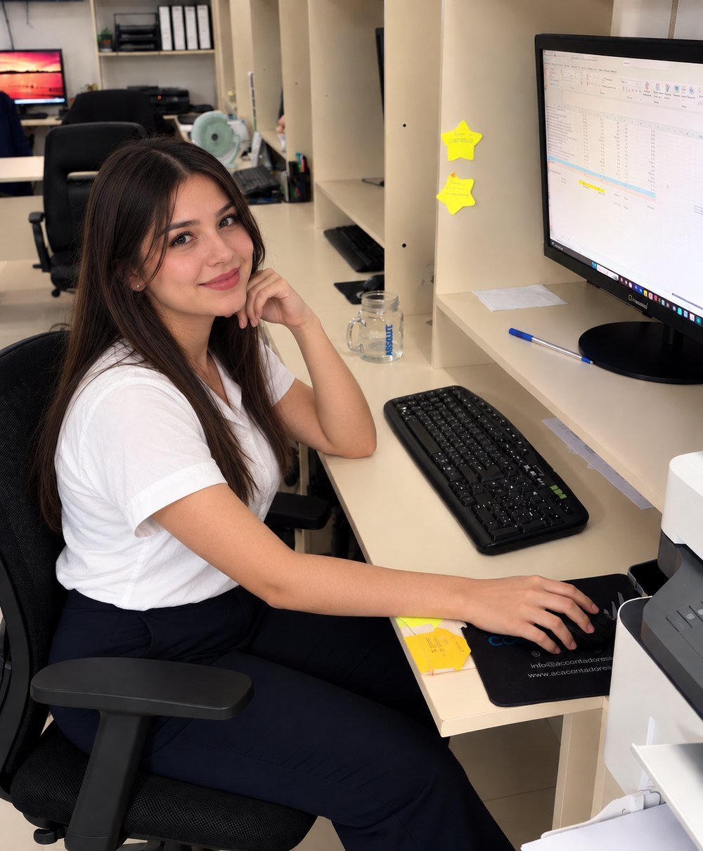 Contadora de ACA Contadores llevando el control contable de tu empresa en su equipo de cómputo